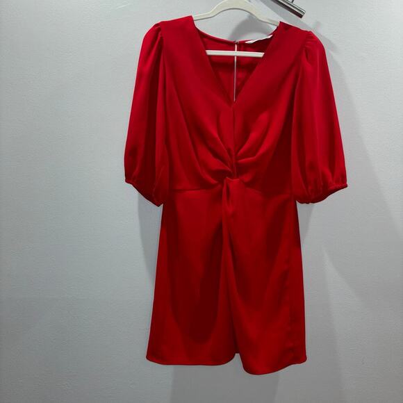 Amanda Uprichard Red Puff Sleeve Twist Front Mini Dress – Size Medium - Picture 3 of 15